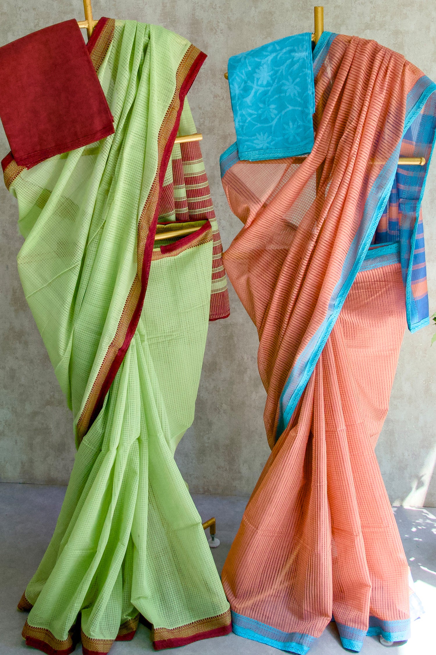 Blue & orange Mangalagiri Cotton Saree