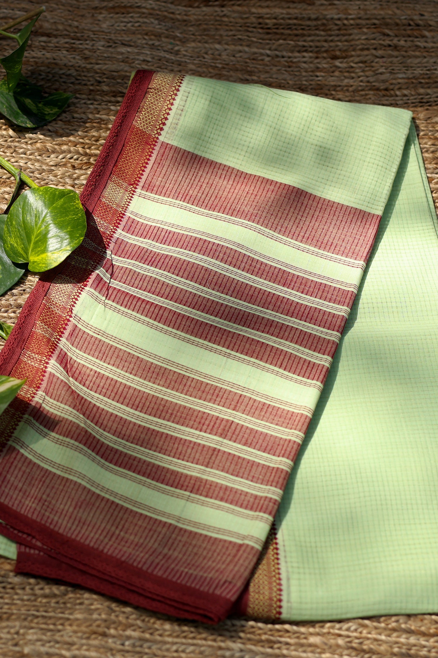 Green & Maroon Mangalagiri Cotton Saree