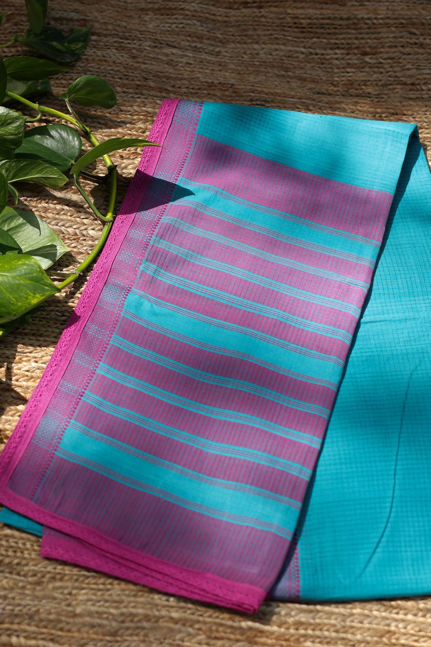 Pink & Moss Green Mangalagiri Cotton Saree