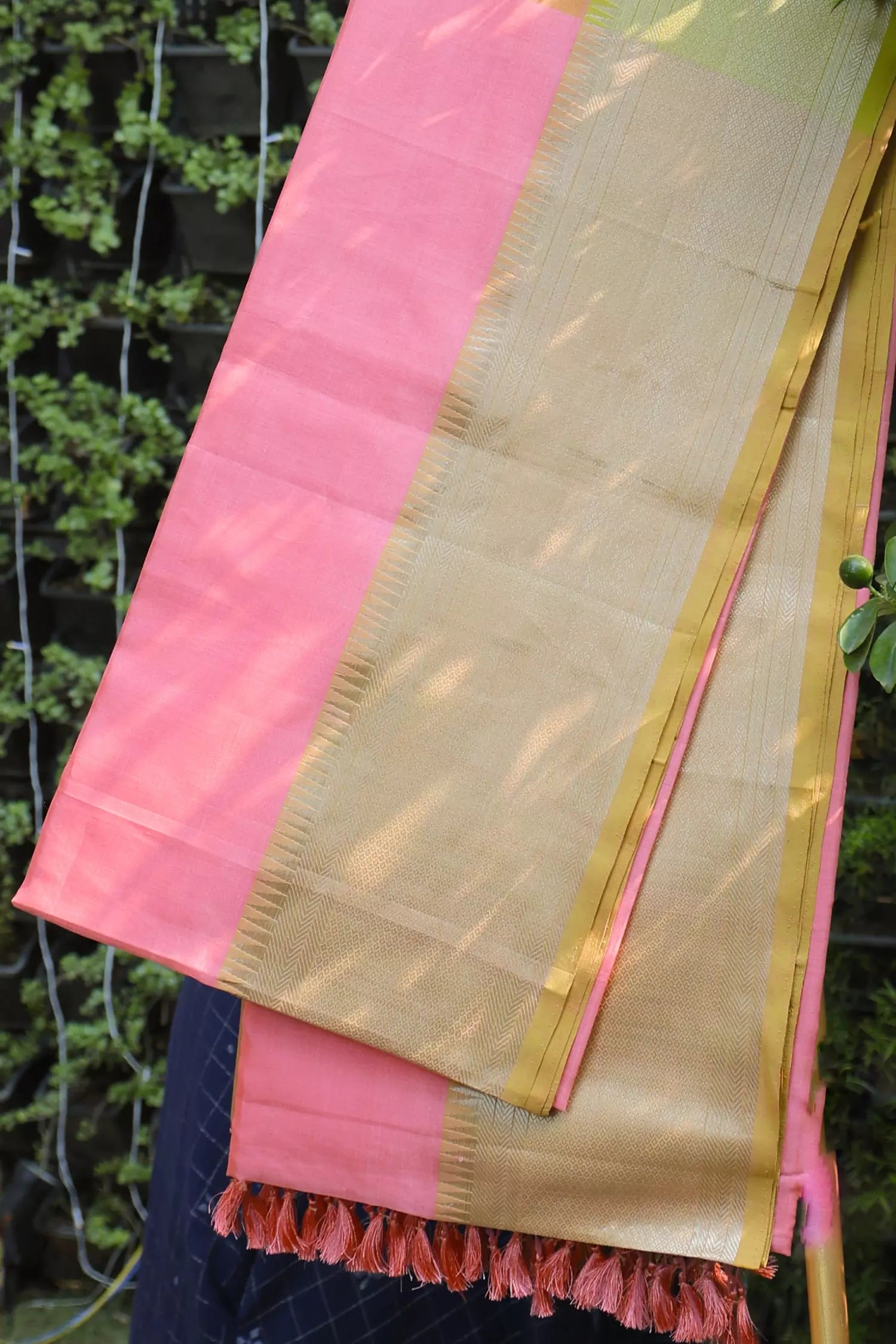 Peach & Yellow Mangalagiri Silk Saree