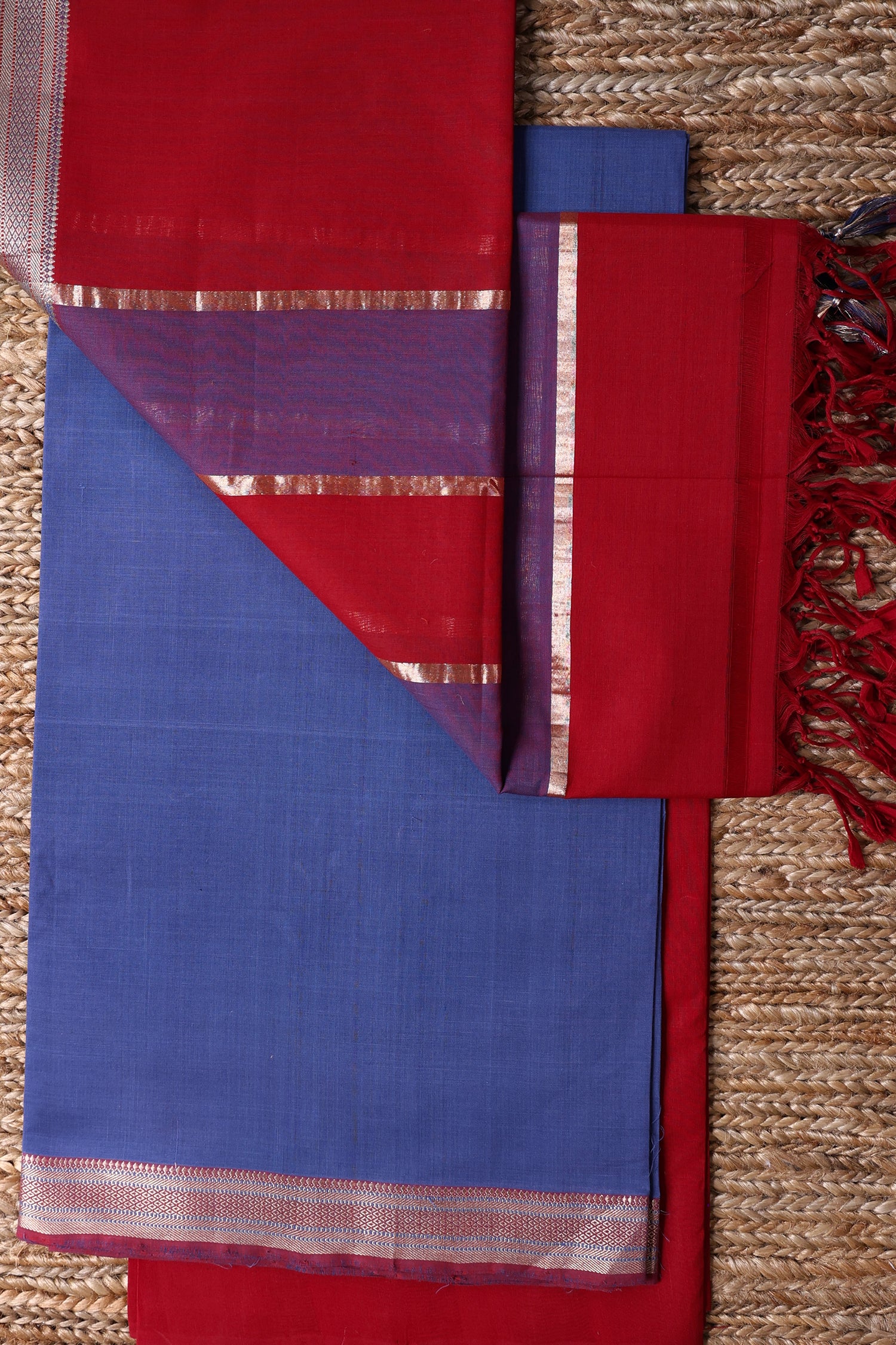 Blue and Red Mangalagiri Suit Set