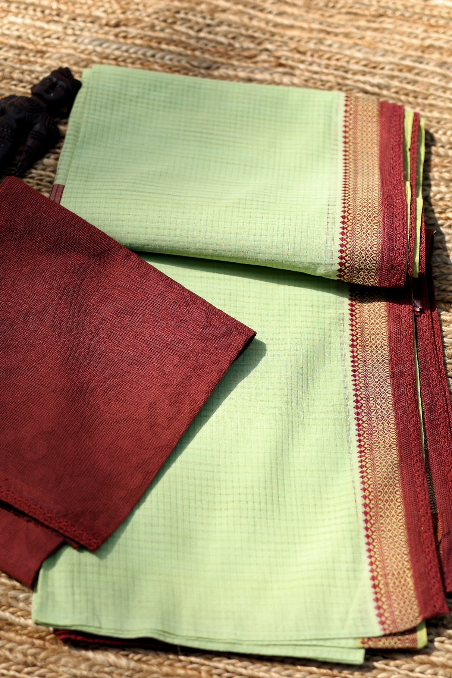 Green & Maroon Mangalagiri Cotton Saree
