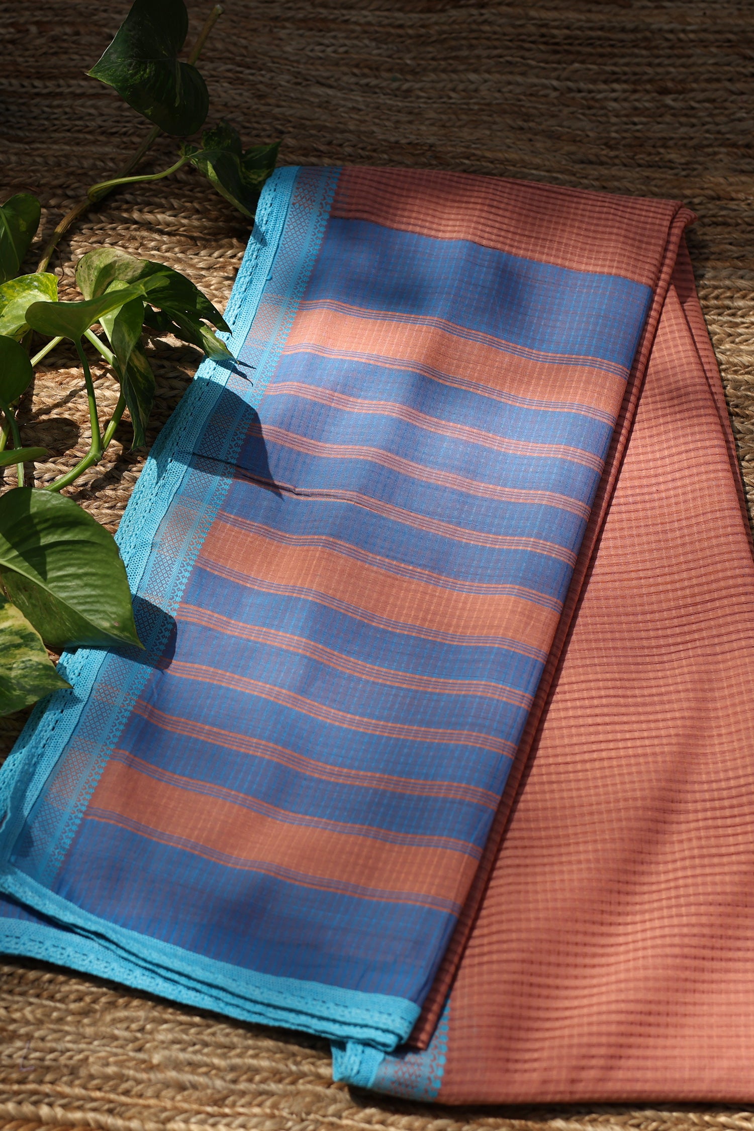 Blue & orange Mangalagiri Cotton Saree