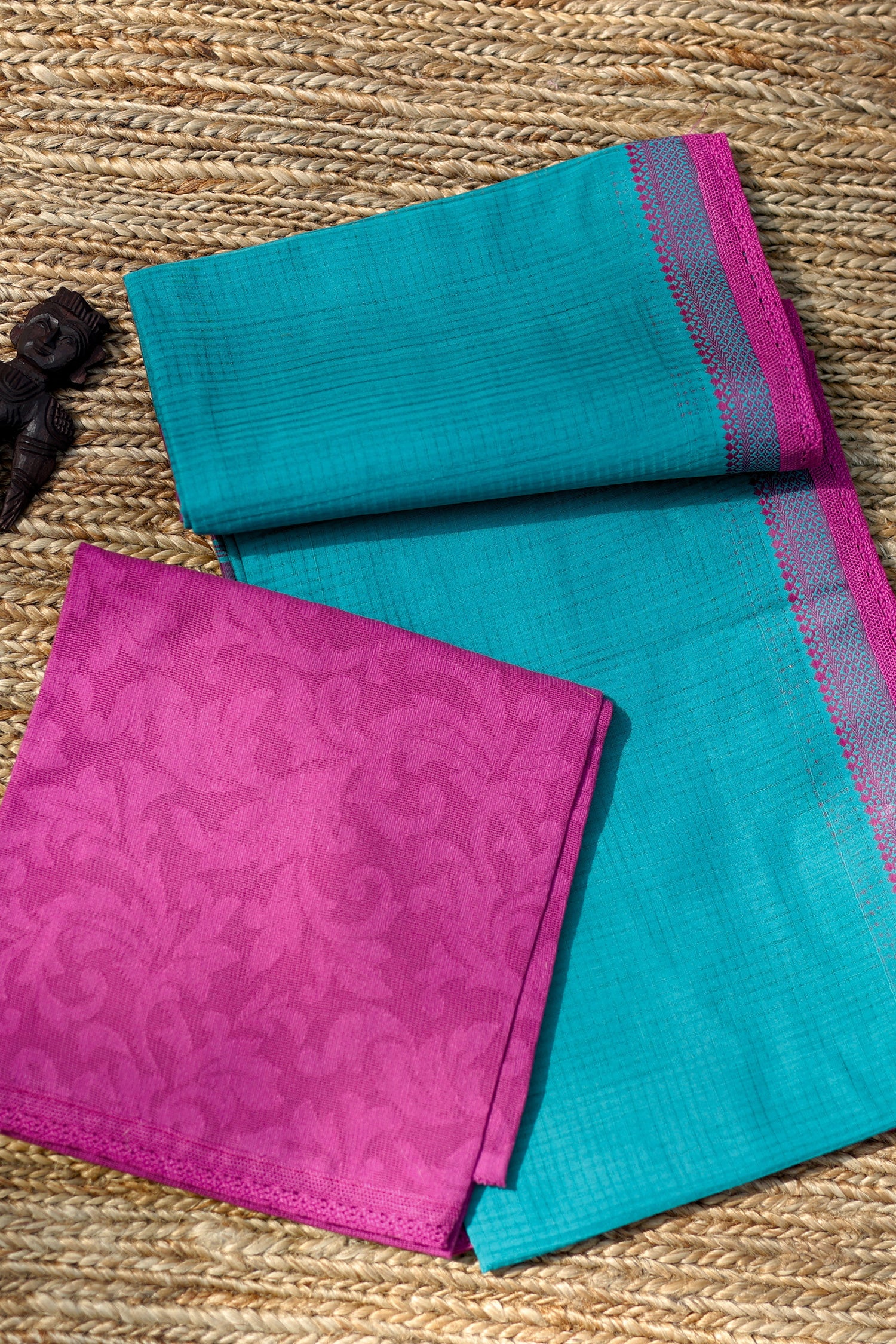 Pink & Moss Green Mangalagiri Cotton Saree