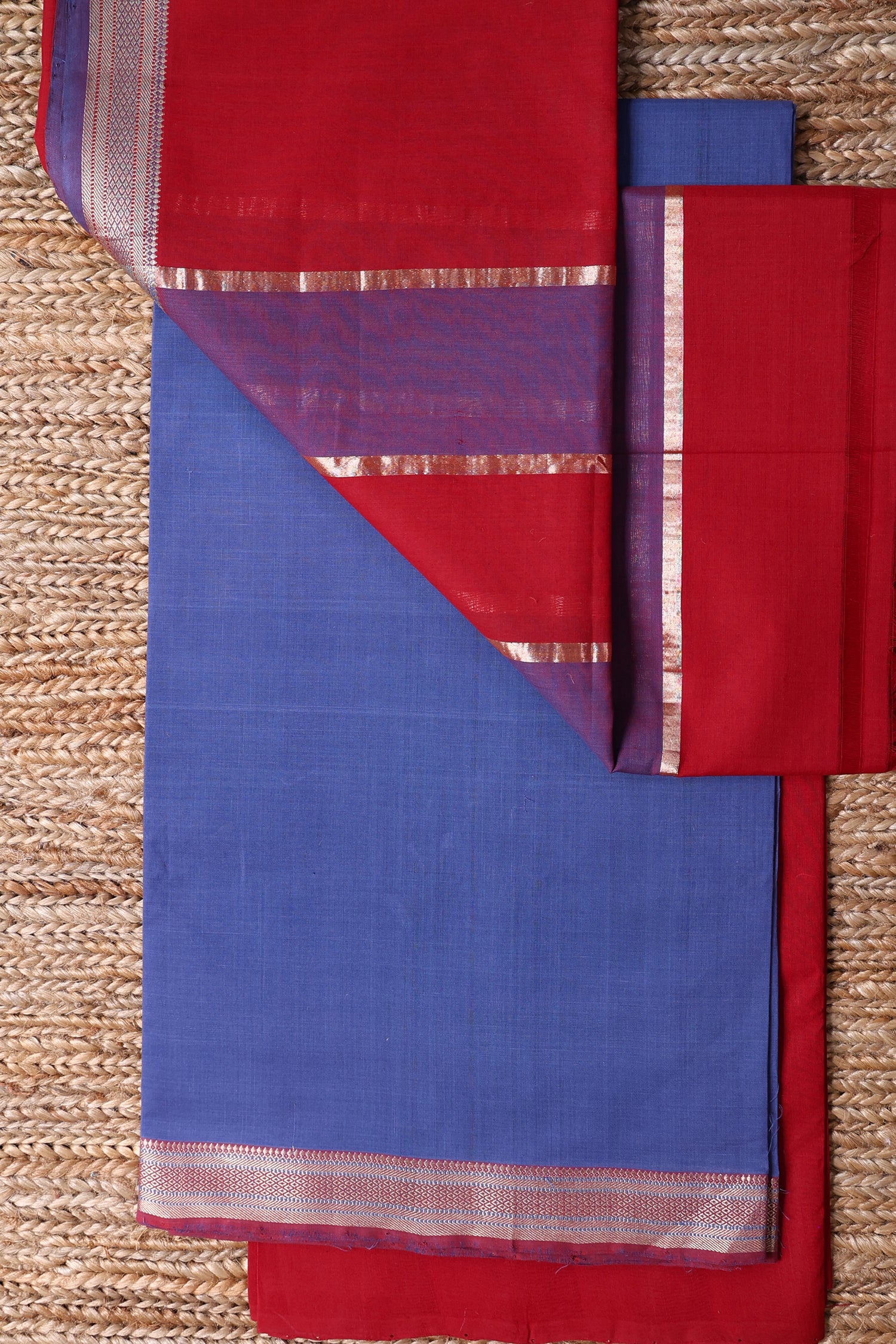 Blue and Red Mangalagiri Suit Set