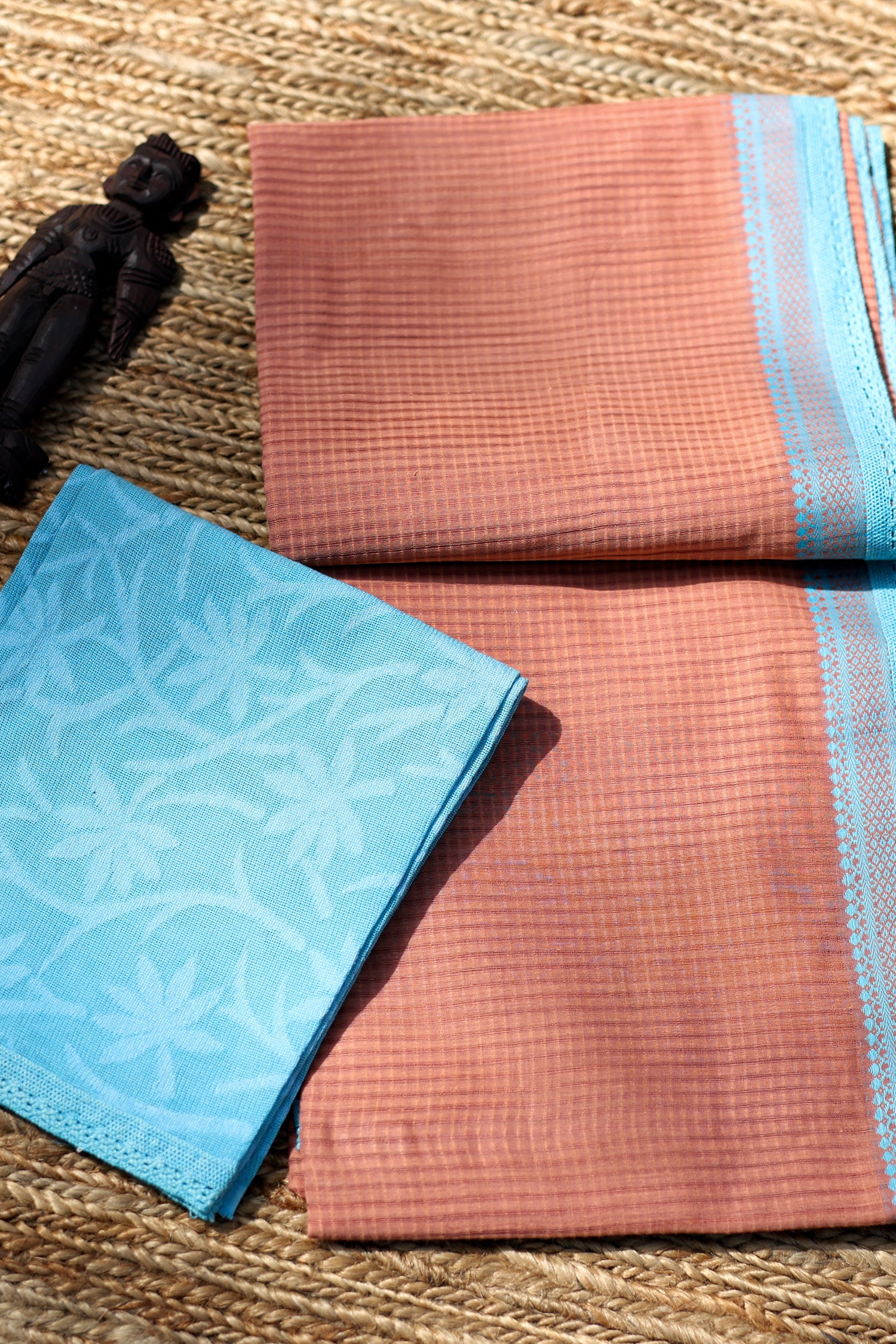 Blue & orange Mangalagiri Cotton Saree
