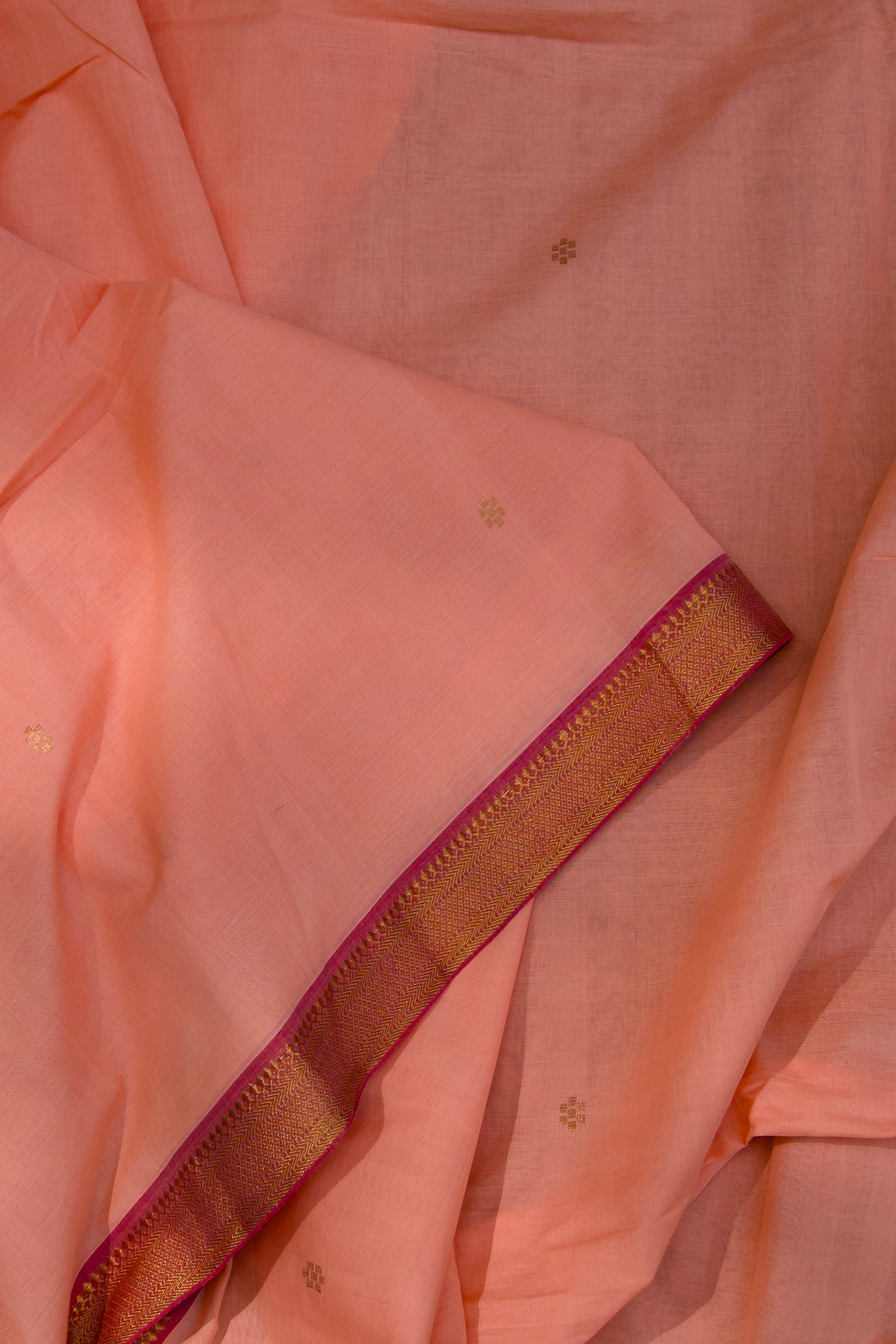 Peach & Red Mangalagiri Cotton Saree