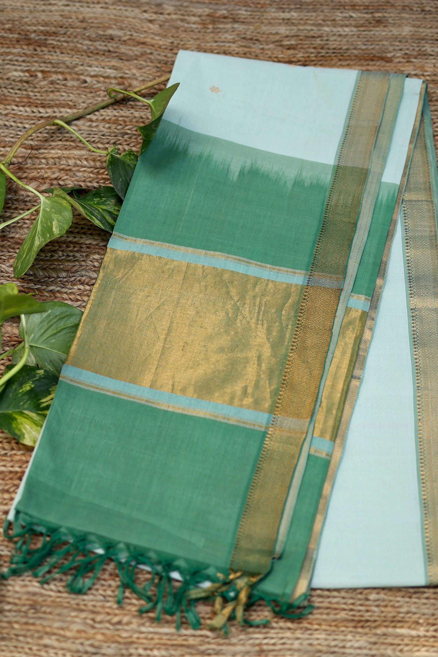 Light & dark green Mangalagiri Cotton Saree