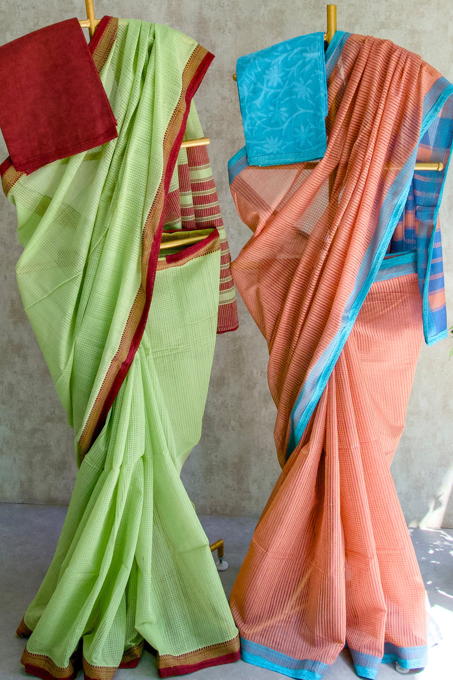 Green & Maroon Mangalagiri Cotton Saree