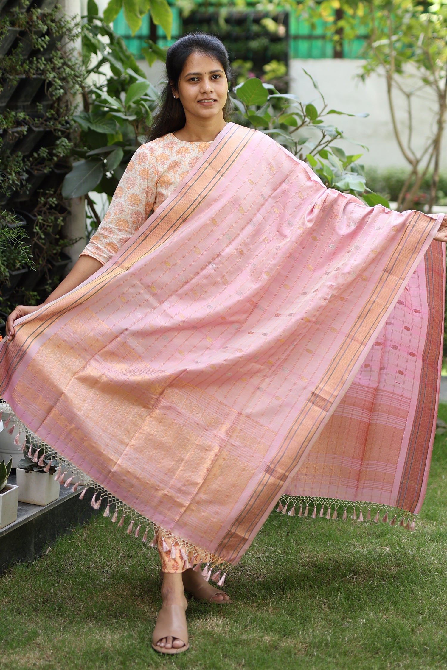 Baby Pink and Golden Dupatta