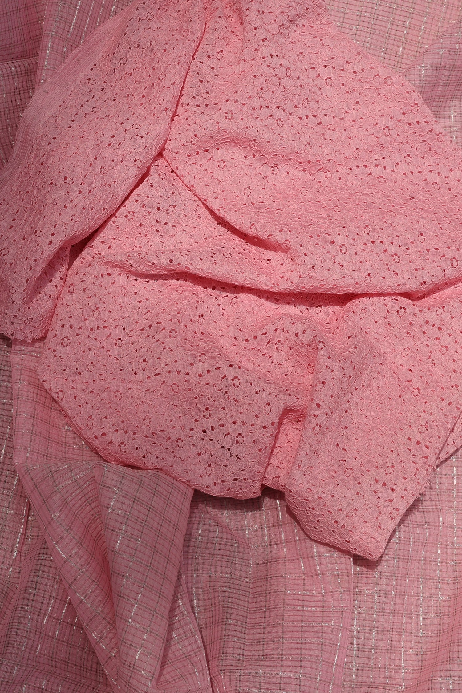 Baby Pink & Silver Check Mangalagiri Cotton Saree