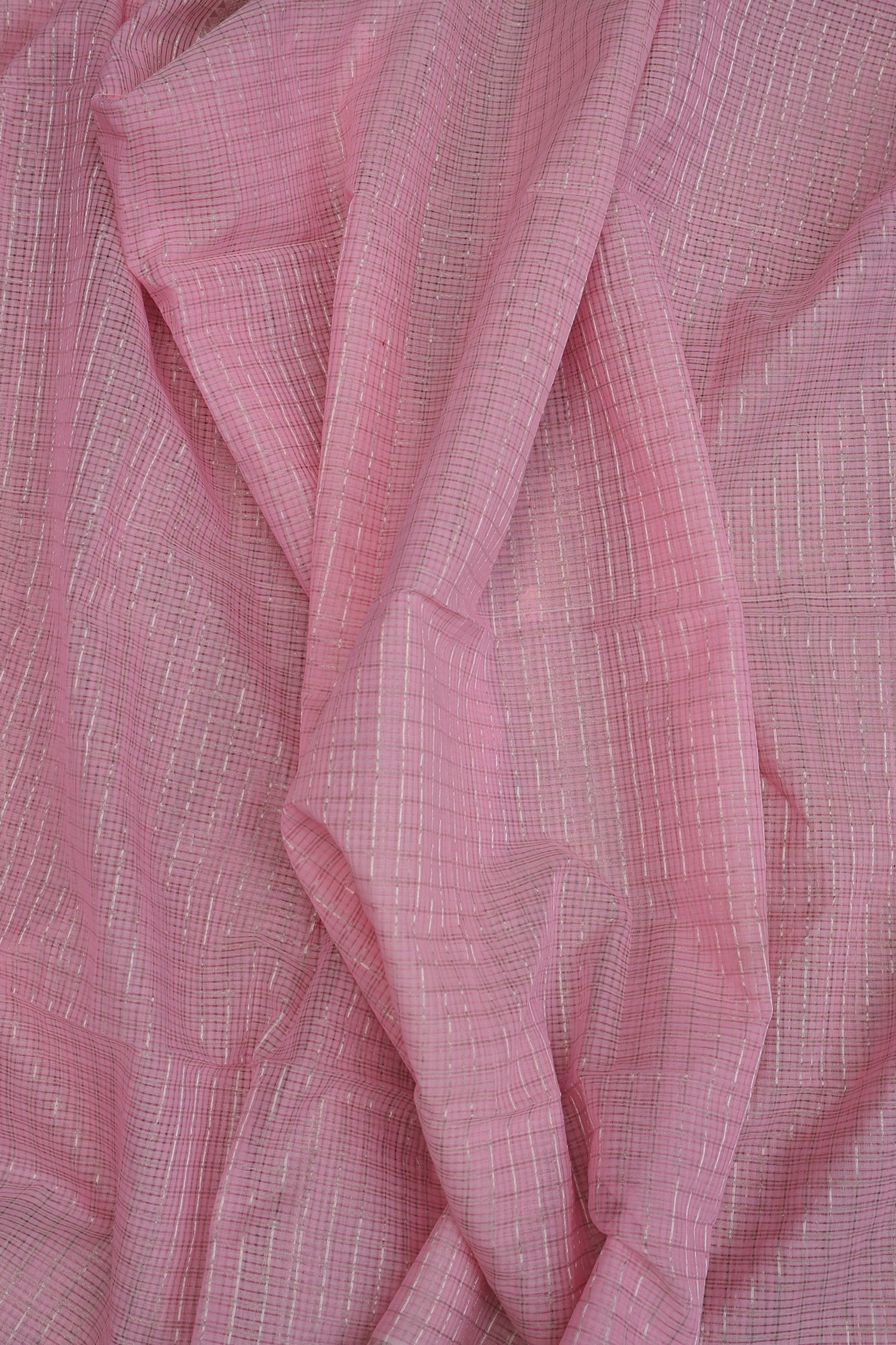 Baby Pink & Silver Check Mangalagiri Cotton Saree