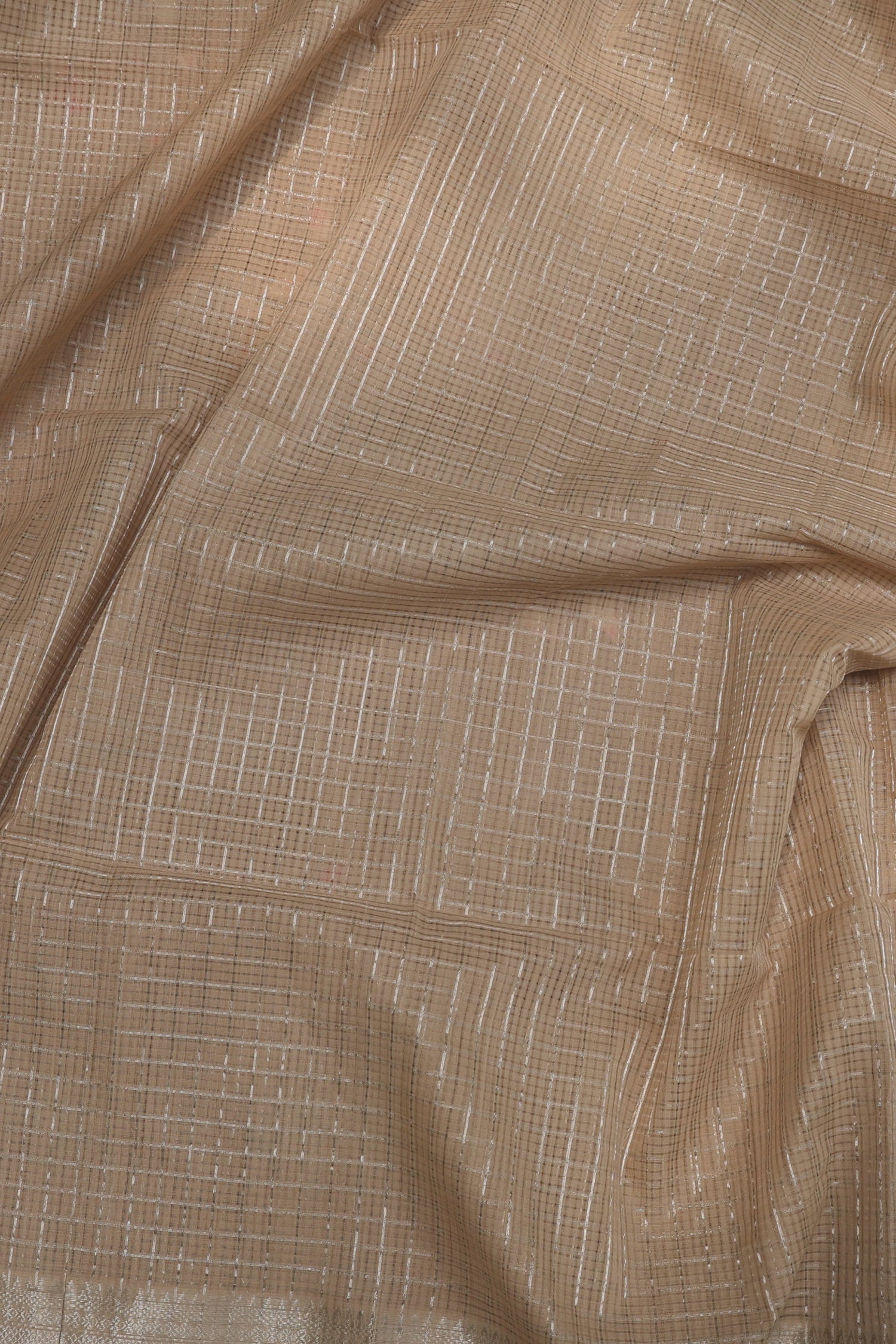 Coffee & Silver Check Mangalagiri Cotton Saree