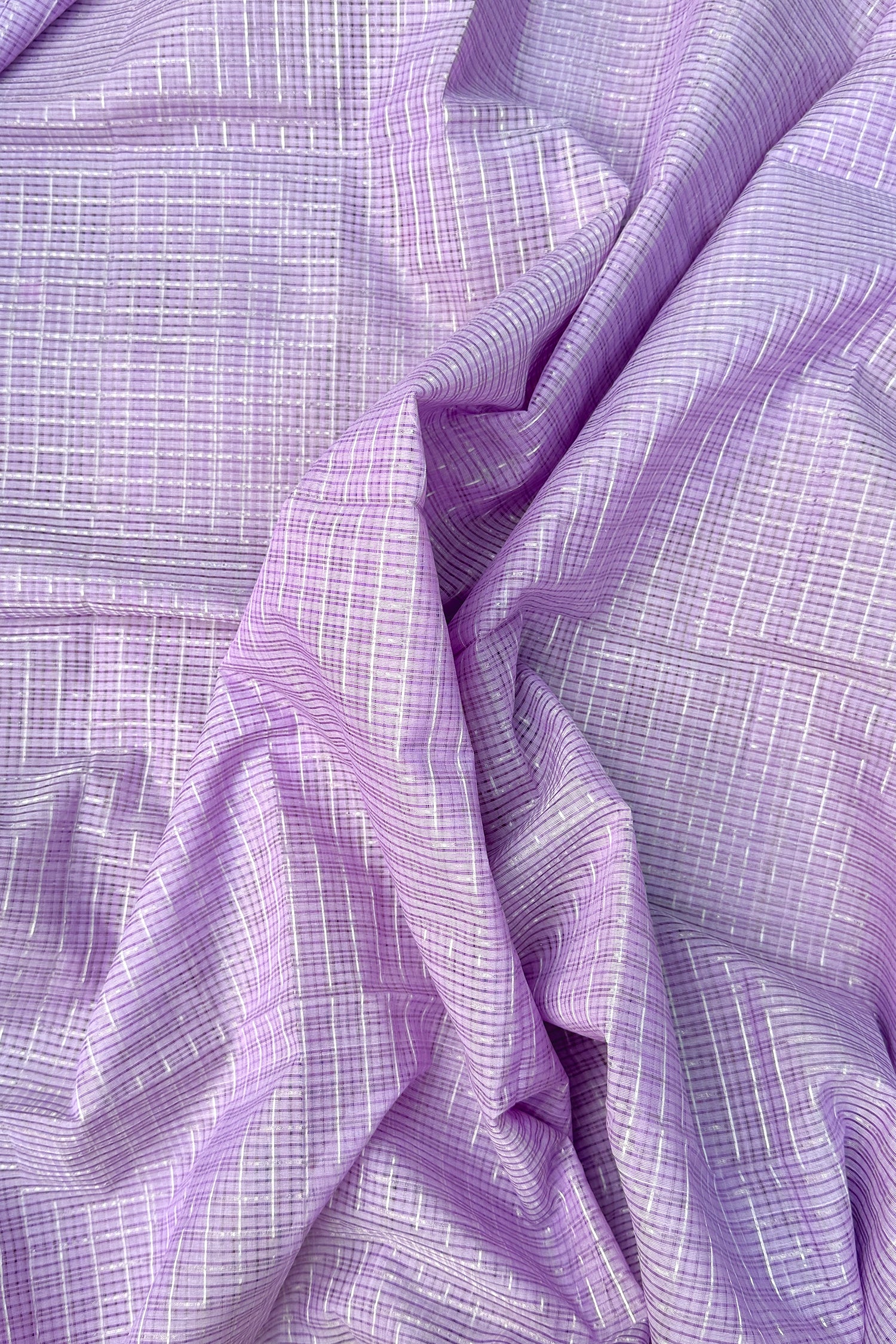 Lavendar & Silver Check Mangalagiri Cotton Saree