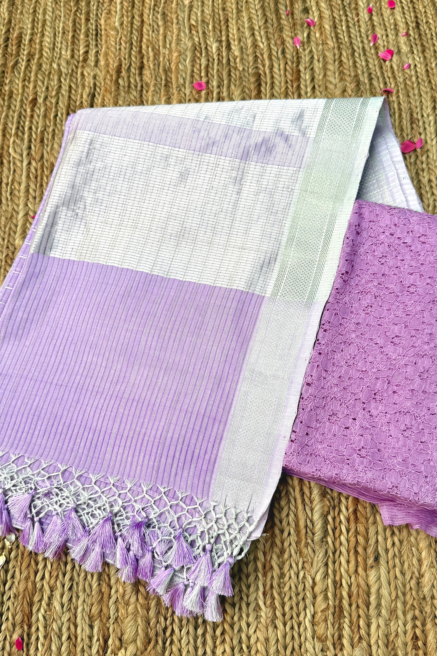 Lavendar & Silver Check Mangalagiri Cotton Saree