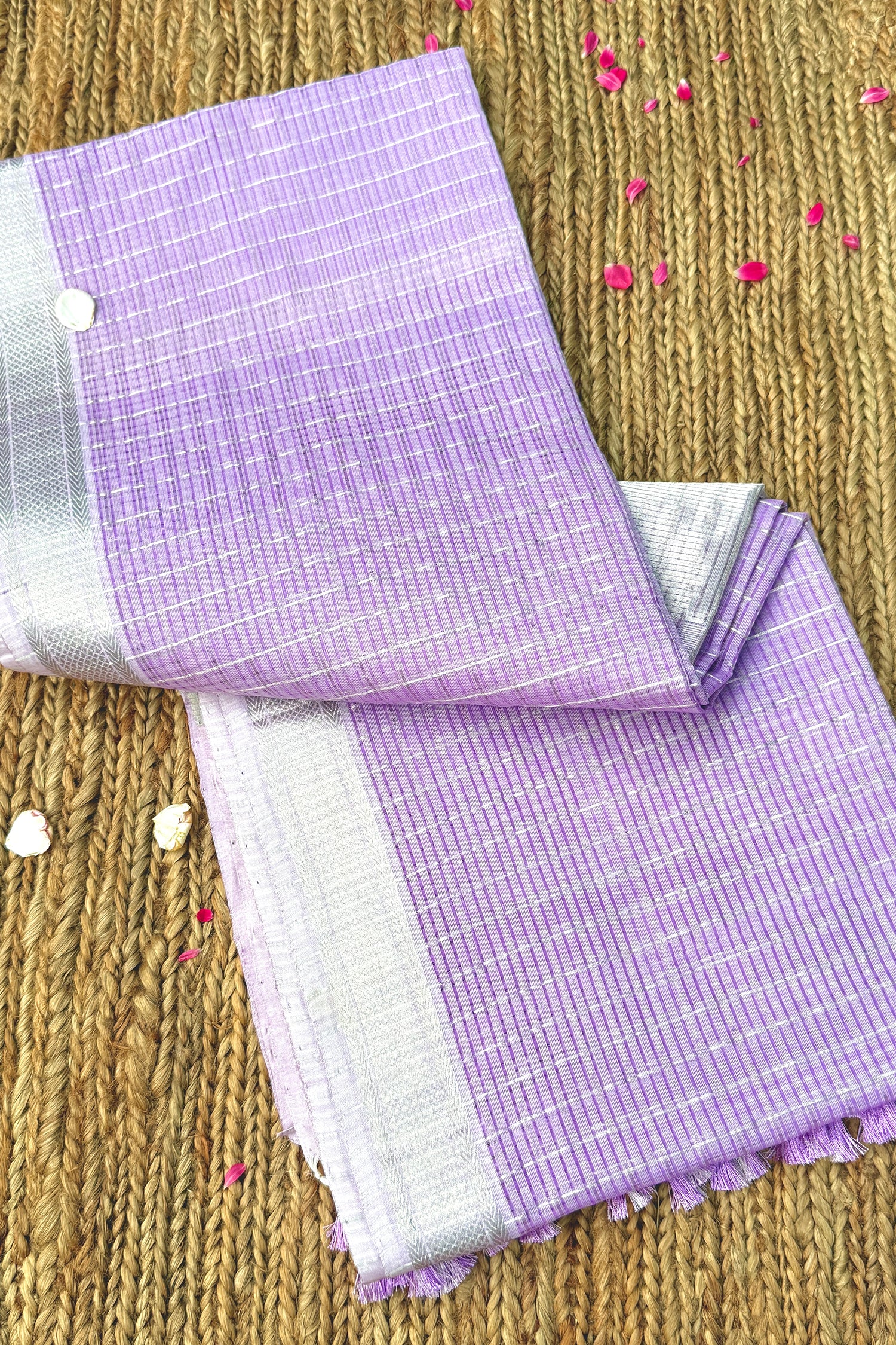 Lavendar & Silver Check Mangalagiri Cotton Saree
