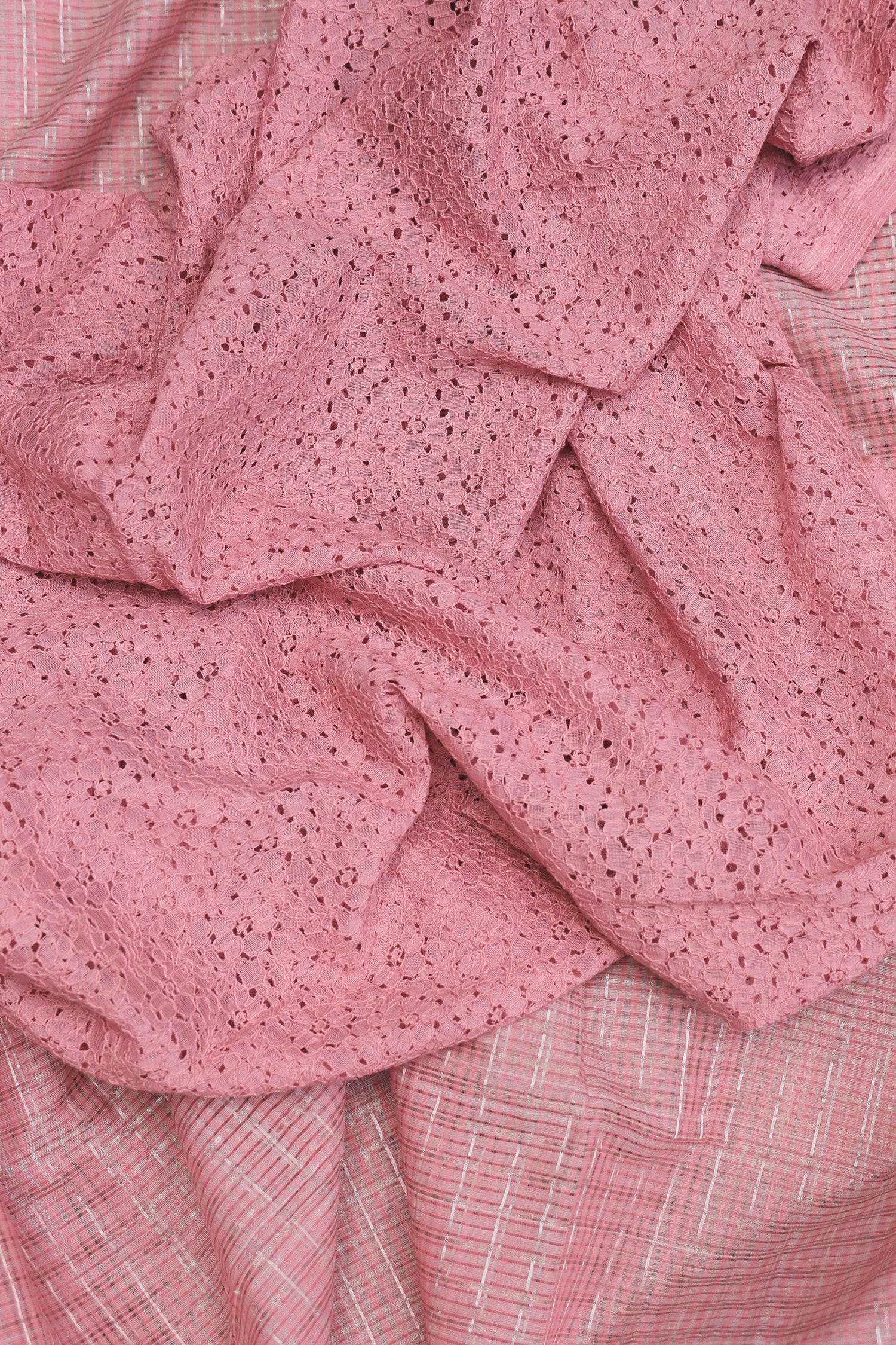 Rose Pink & Silver Check Mangalagiri Cotton Saree