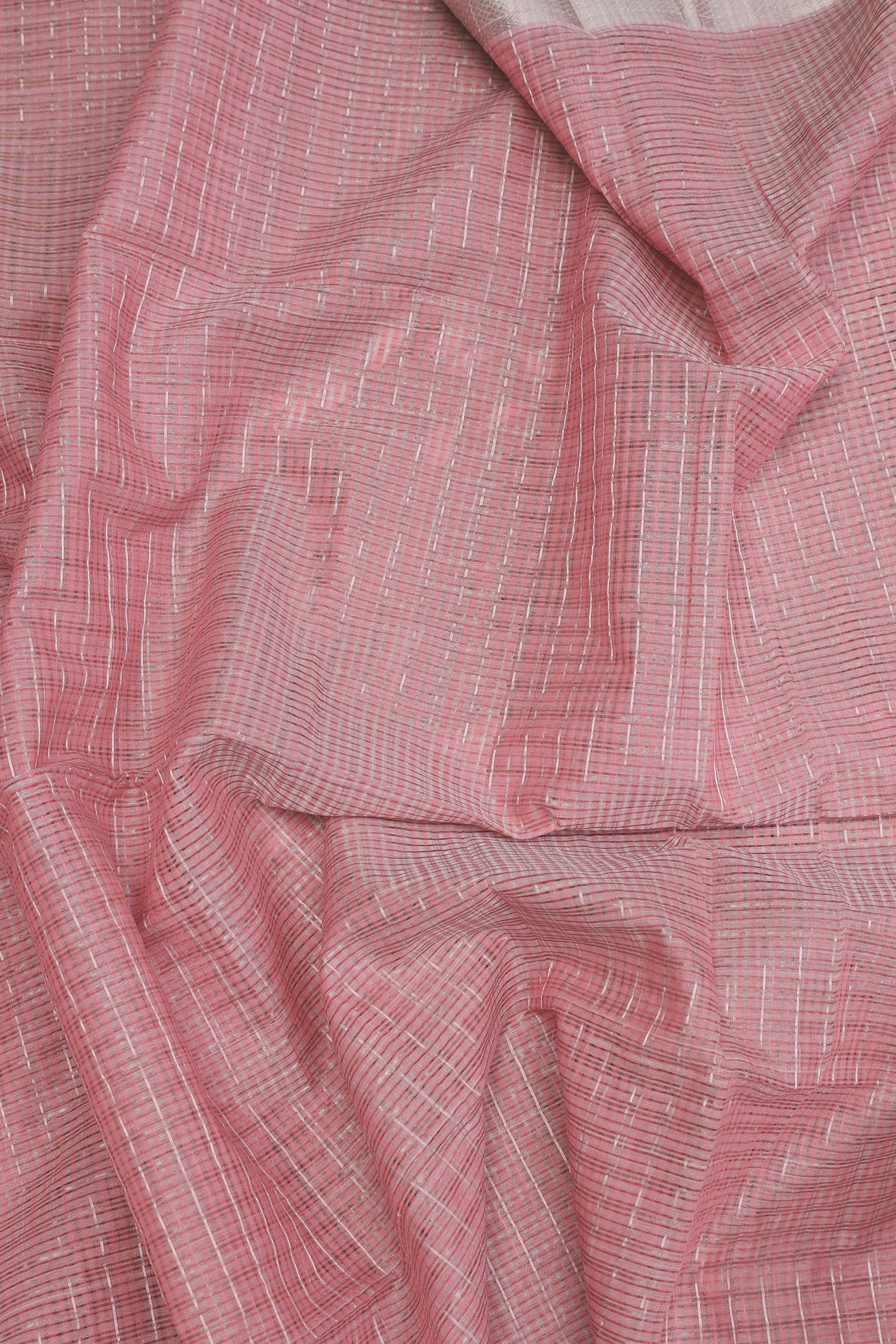Rose Pink & Silver Check Mangalagiri Cotton Saree