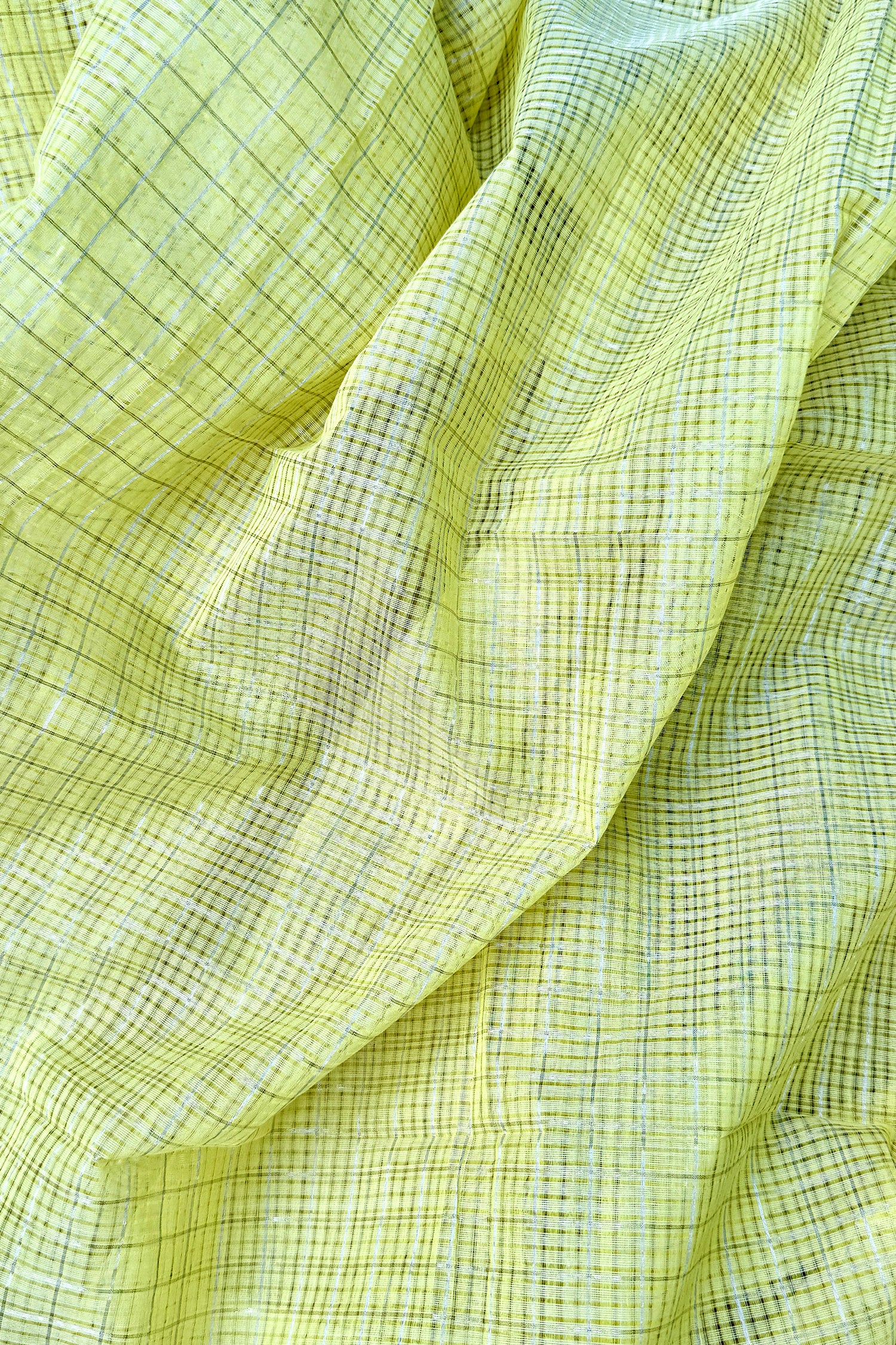 Pastel Yellow & Silver Check Mangalagiri Cotton Saree